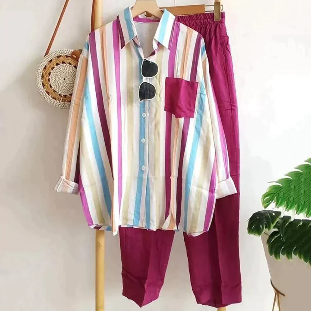 Autumnal blouse and trousers set in airy fabric – Noémie