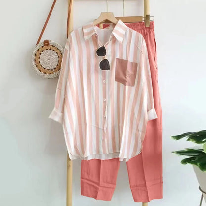 Autumnal blouse and trousers set in airy fabric – Noémie