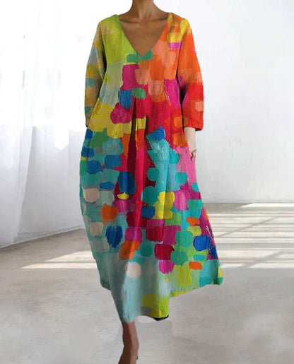 Colourful Printed Dress with V-Neck - Livia