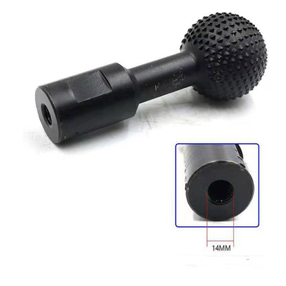 Black ball-head carving bit with an inset close-up of the threaded socket, labelled as 14 millimetres 5