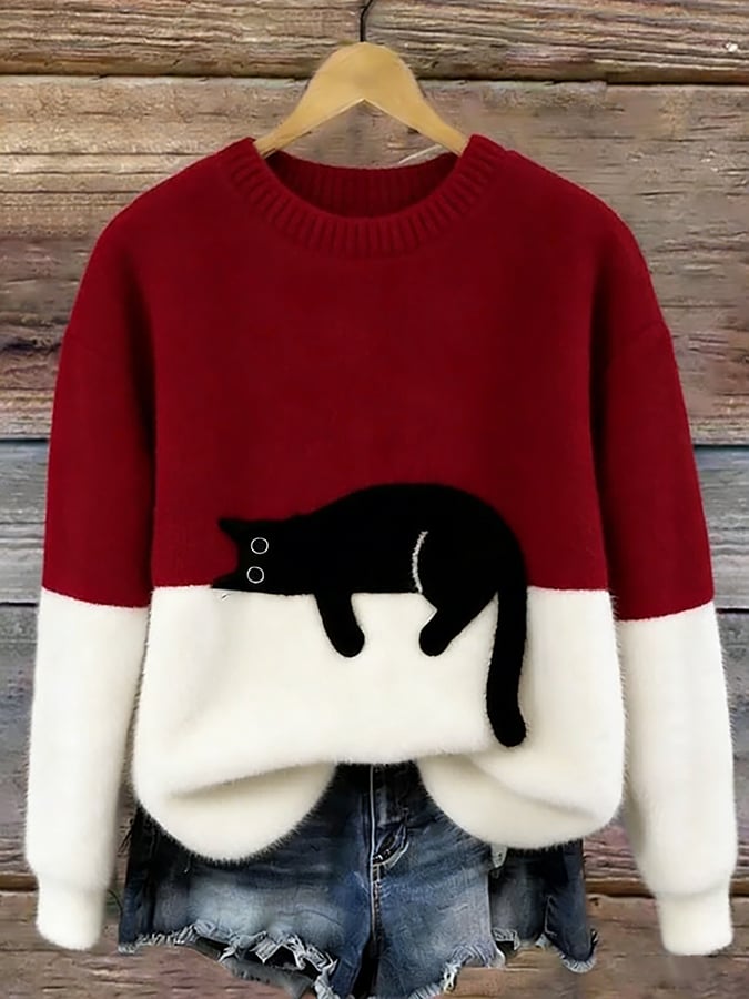 Cat Print Oversized Sweater 7