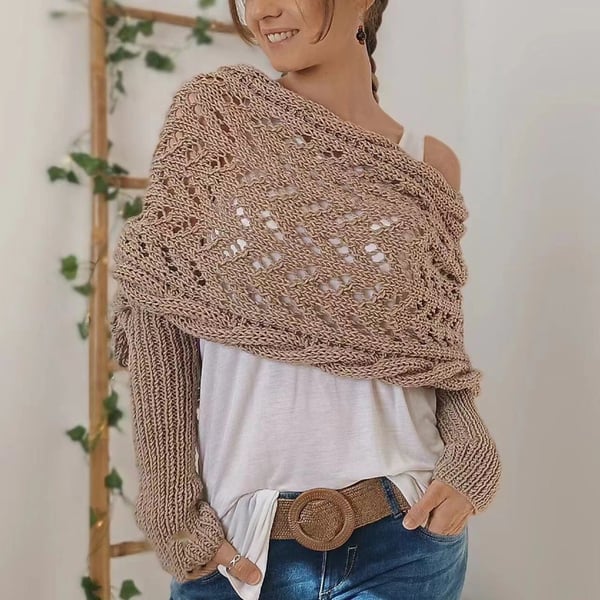 Double Sleeve Wrap Scarf - Cozy Knit Shawl with Built-In Sleeves 20