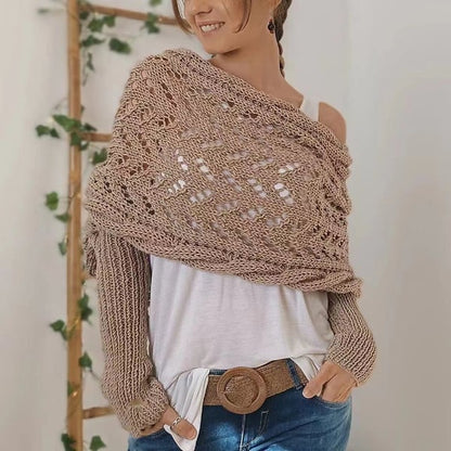 Double Sleeve Wrap Scarf - Cozy Knit Shawl with Built-In Sleeves 20