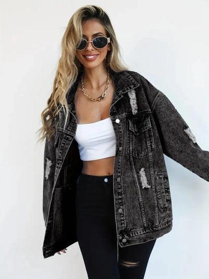 Waterproof & Lined Oversized Women's Hooded Denim Jacket – Autumn Magic Talia