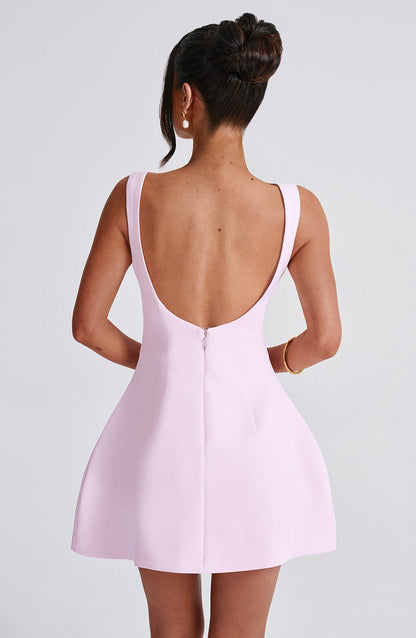 Sleeveless pink mini summer dress with a collar – Naomi