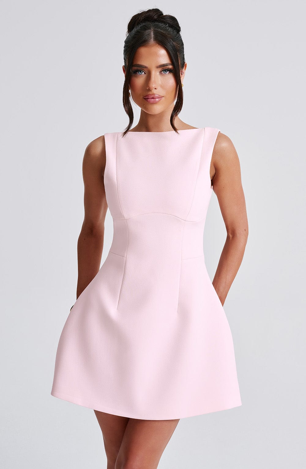 Sleeveless pink mini summer dress with a collar – Naomi