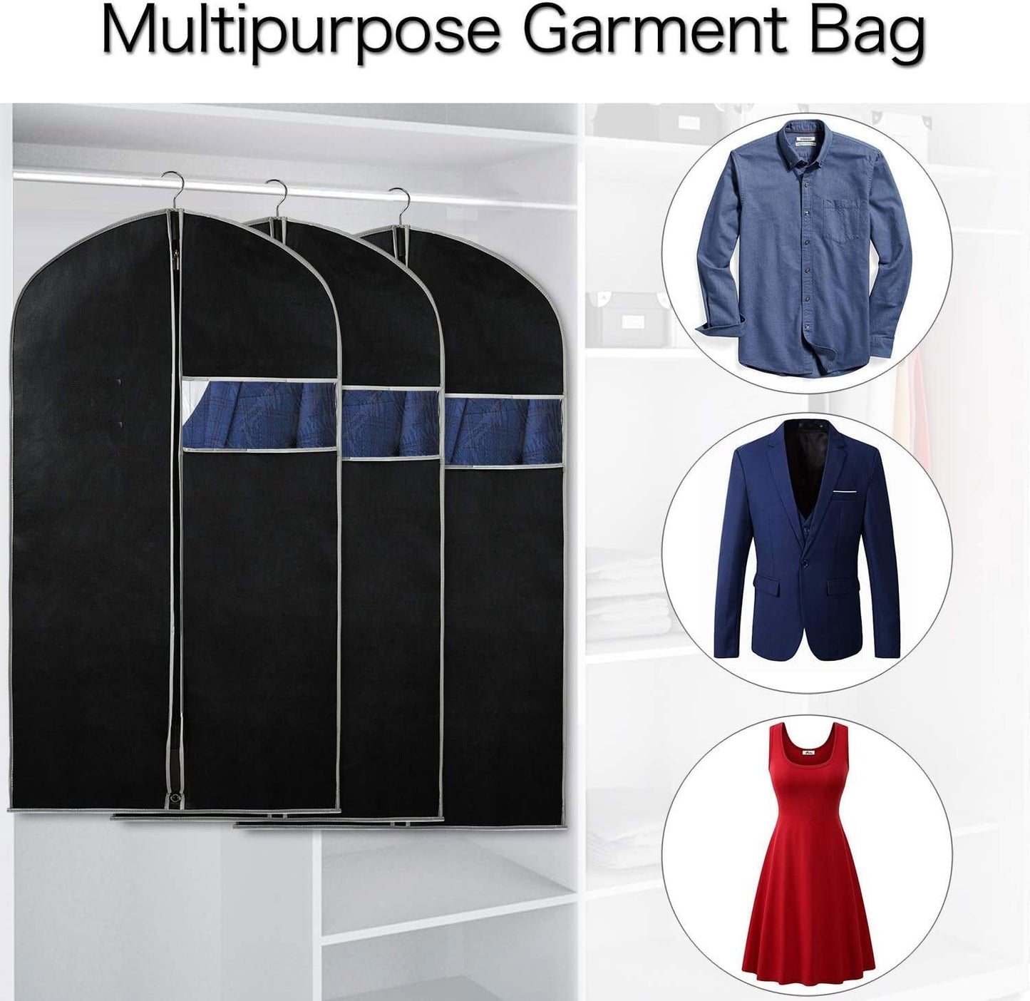 Breathable garment bag set – pack of 5 garment storage covers with viewing window (two for the price of one)