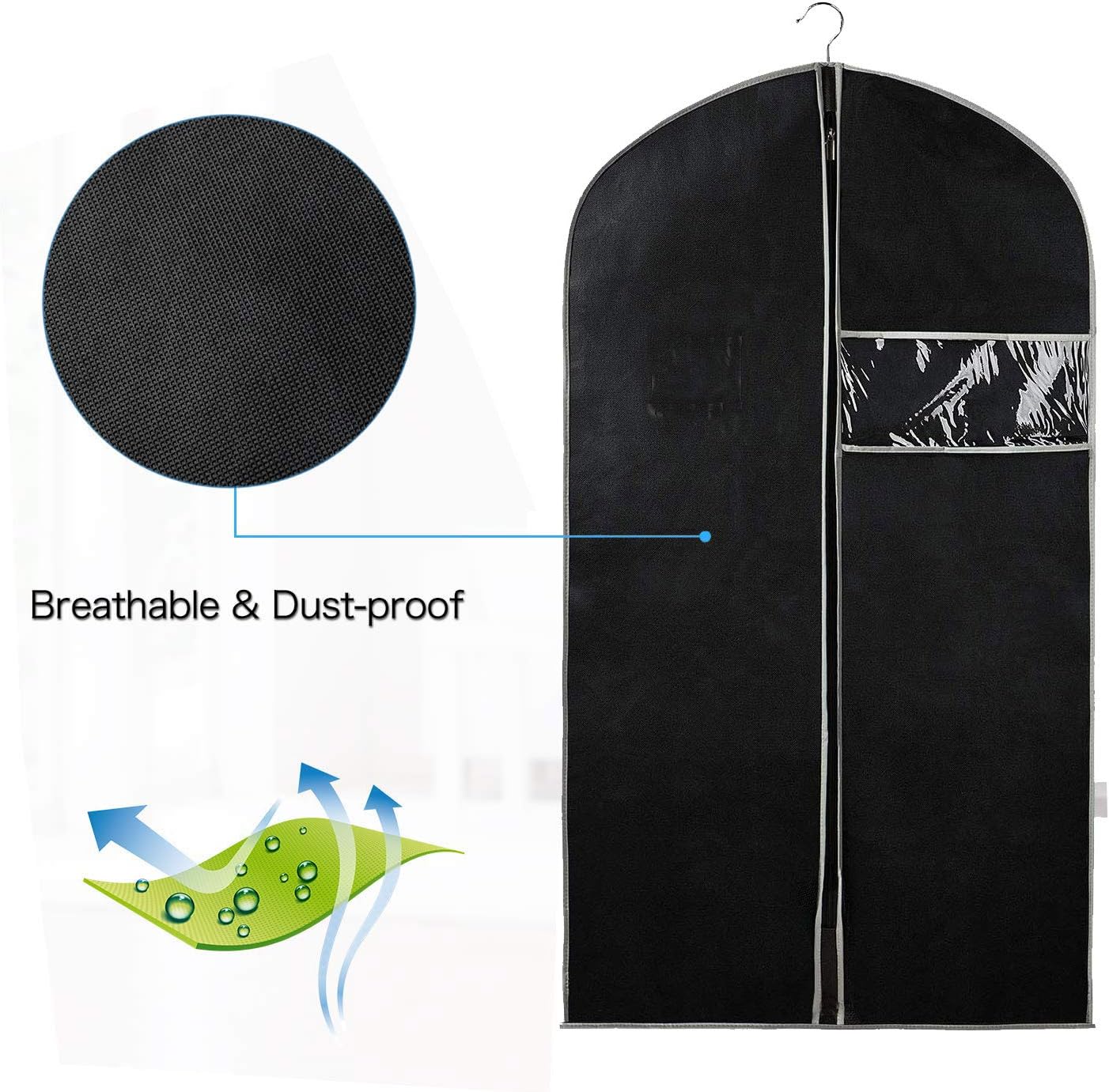 Breathable garment bag set – pack of 5 garment storage covers with viewing window (two for the price of one)