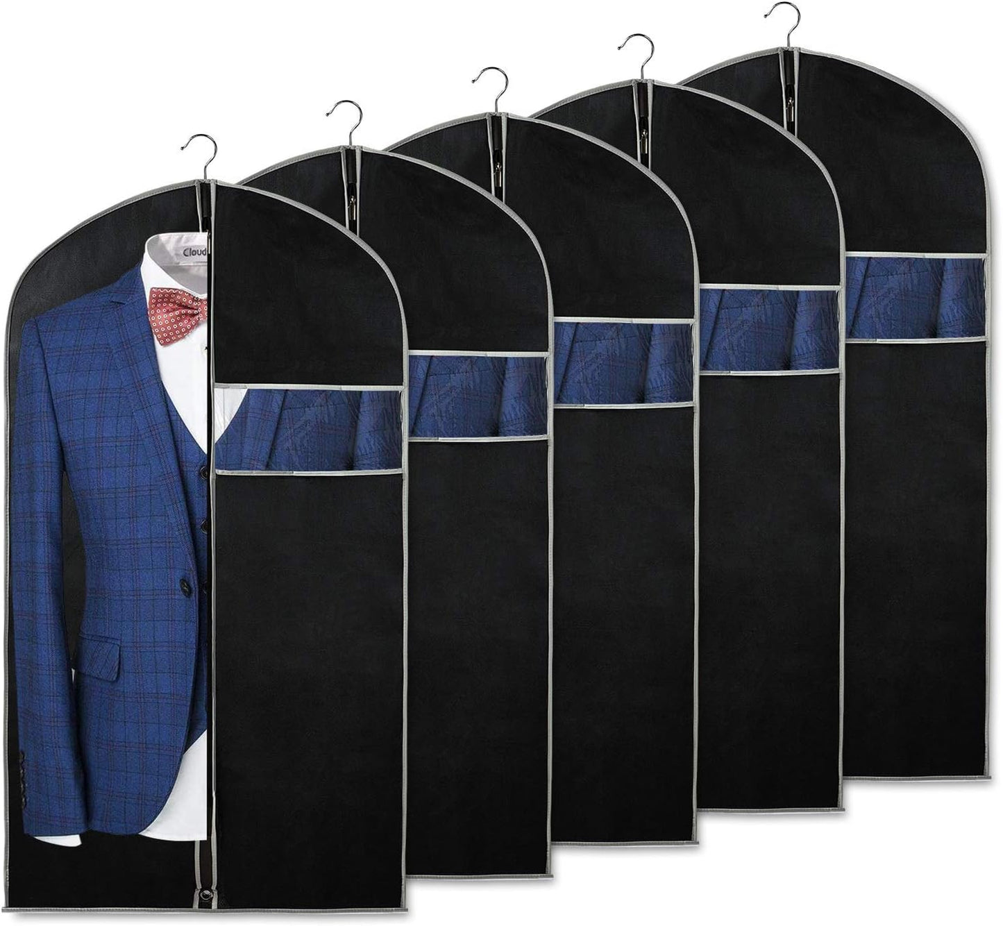 Breathable garment bag set – pack of 5 garment storage covers with viewing window (two for the price of one)