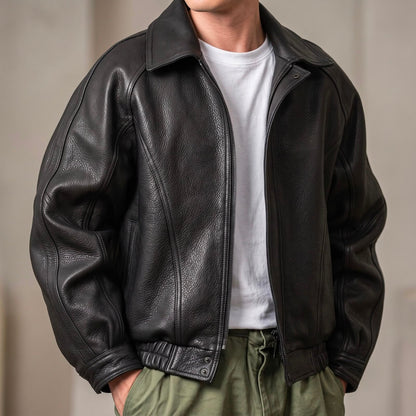 Men's Faux Leather Zip Jacket with Structured Collar for Spring 1