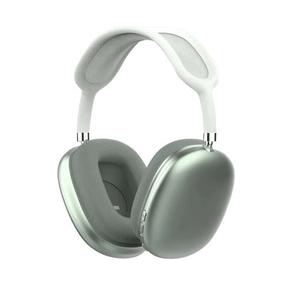 Silberne Over-Ear-Kopfhörer, geräuschunterdrückend, modernes Design, bequemer Kopfbügel.