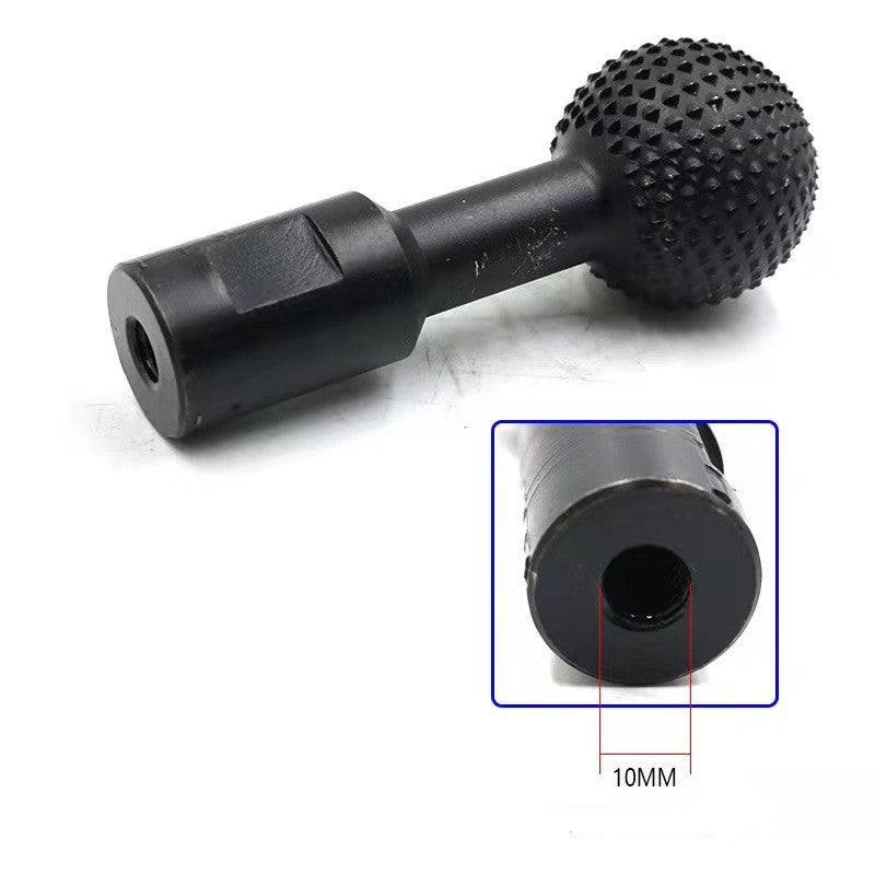 Black ball-head carving bit with an inset close-up of the threaded socket, labelled as 10 millimetres 8
