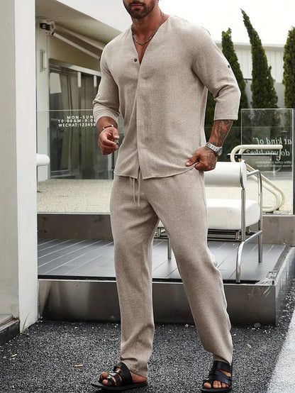 Autumnal Beige Linen Men's Outfit – Enzo