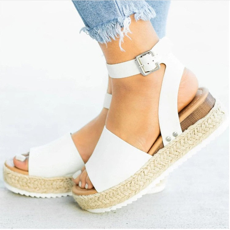 Ladies' wedge espadrille sandals with strap - Livia