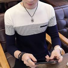 Men's knitted pullover with stripes and color block design – Matteo