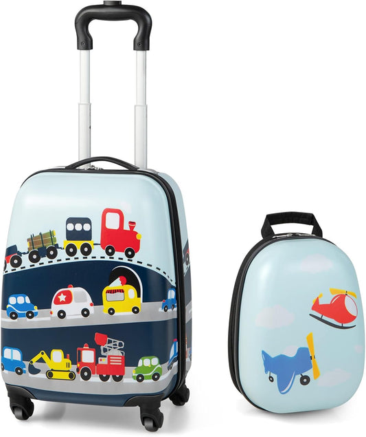 Children's 2-piece hard-shell luggage set and backpack with 360° wheels – Helicopter