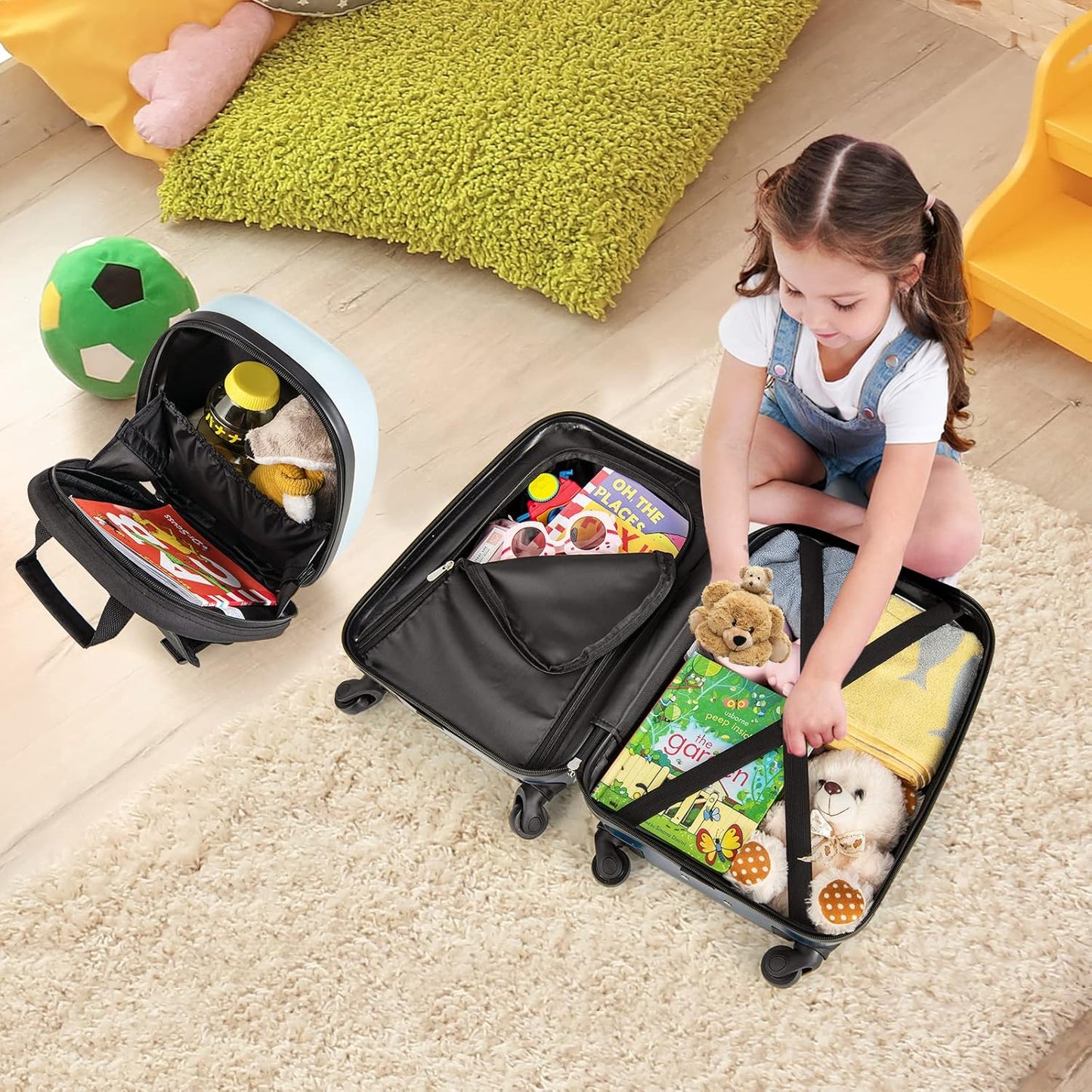 Children's 2-piece hard-shell luggage set and backpack with 360° wheels – Helicopter