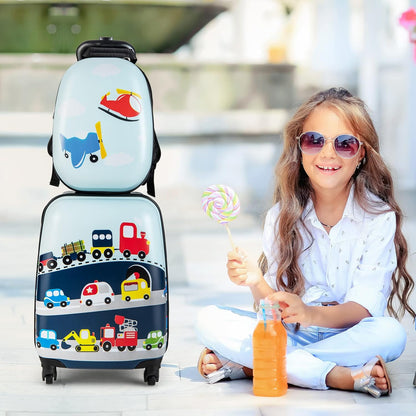 Children's 2-piece hard-shell luggage set and backpack with 360° wheels – Helicopter