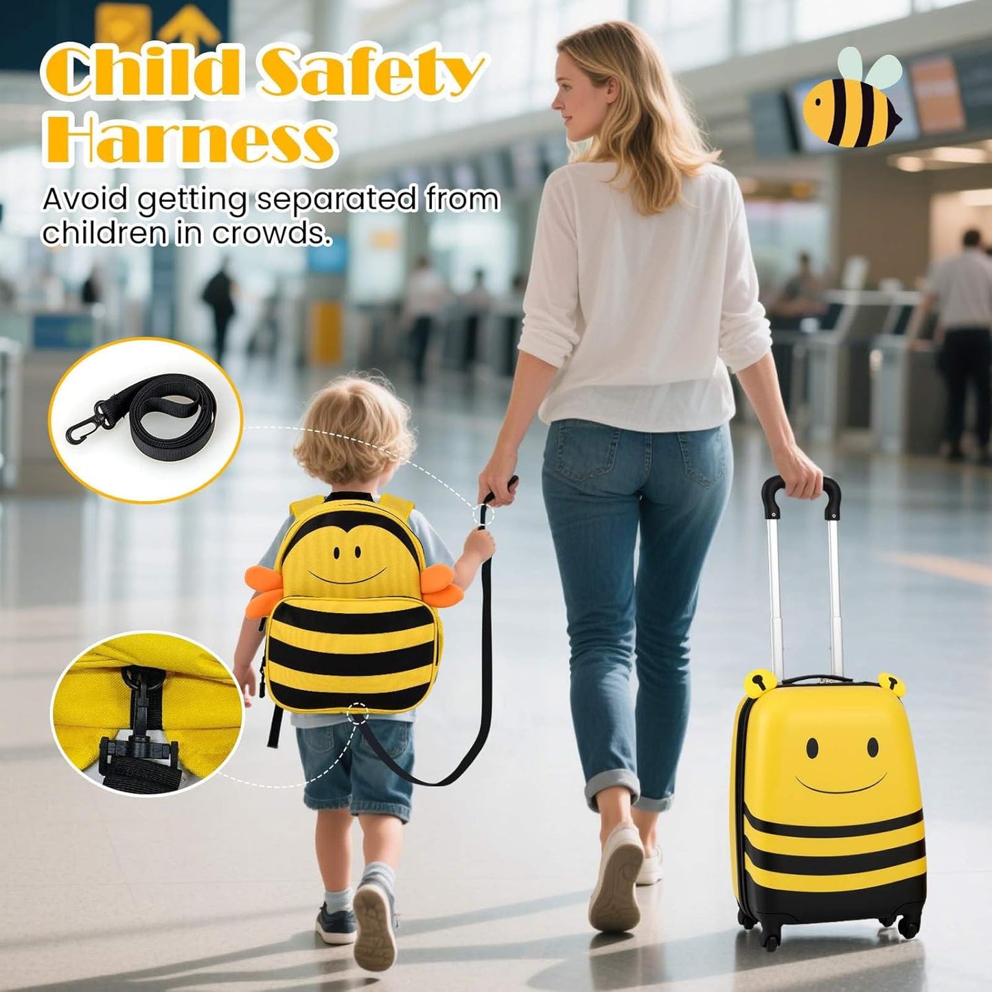 Children's 2-piece ride-on suitcase and travel backpack set with spinner wheels
