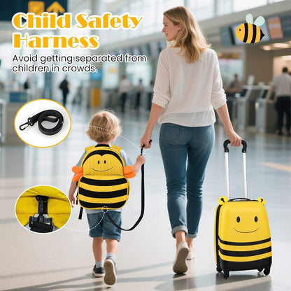 Children's 2-piece ride-on suitcase and travel backpack set with spinner wheels