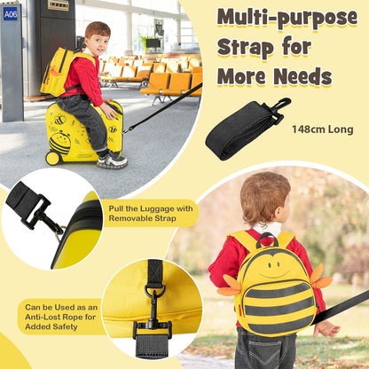 Children's 2-piece ride-on suitcase and travel backpack set with spinner wheels