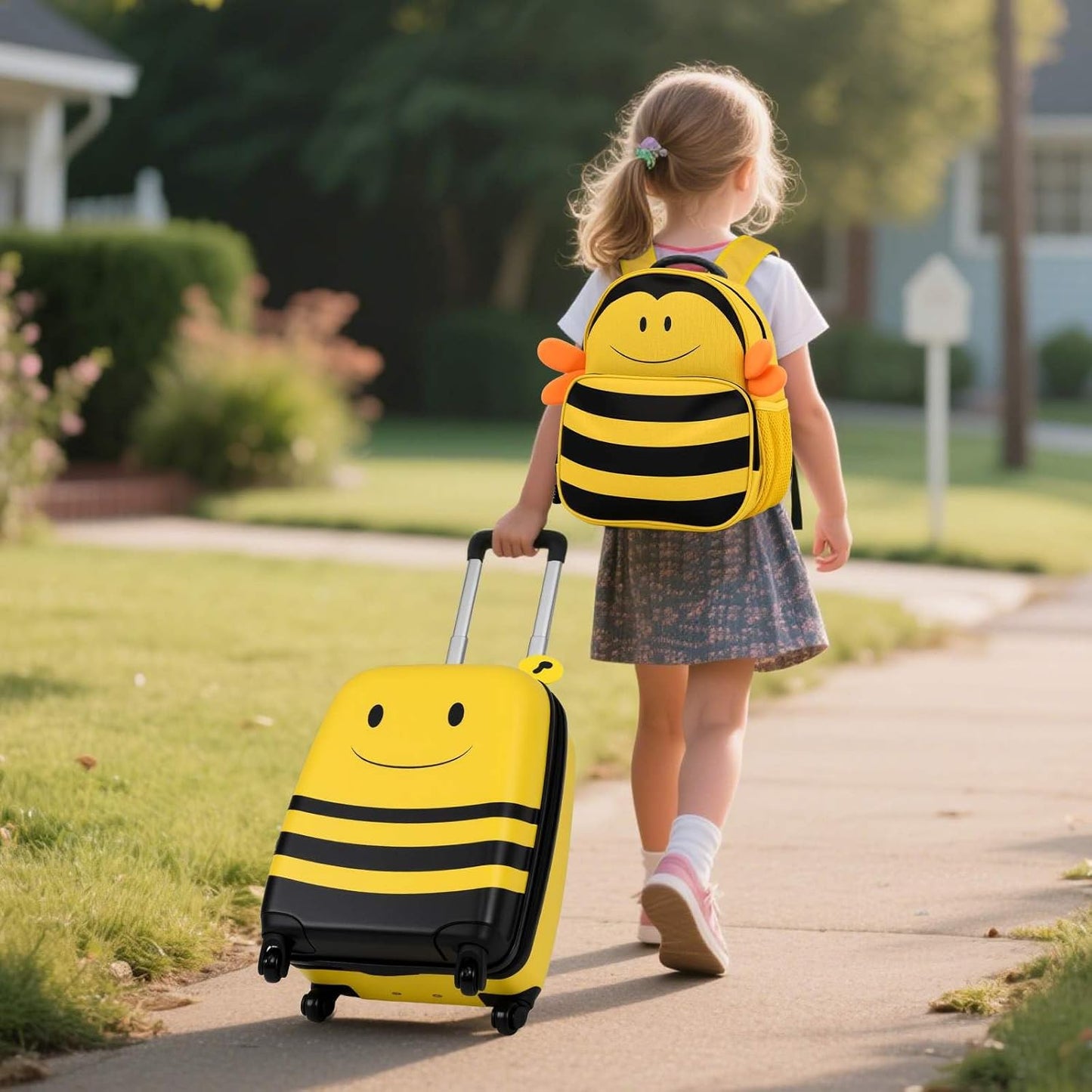 Children's 2-piece ride-on suitcase and travel backpack set with spinner wheels