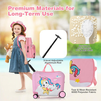 Children's 2-piece ride-on suitcase and travel backpack set with spinner wheels