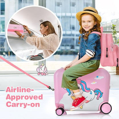 Children's 2-piece ride-on suitcase and travel backpack set with spinner wheels