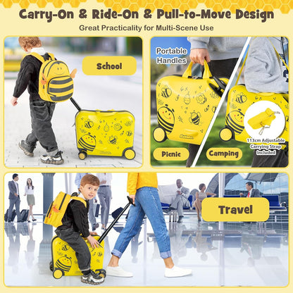Children's 2-piece ride-on suitcase and travel backpack set with spinner wheels