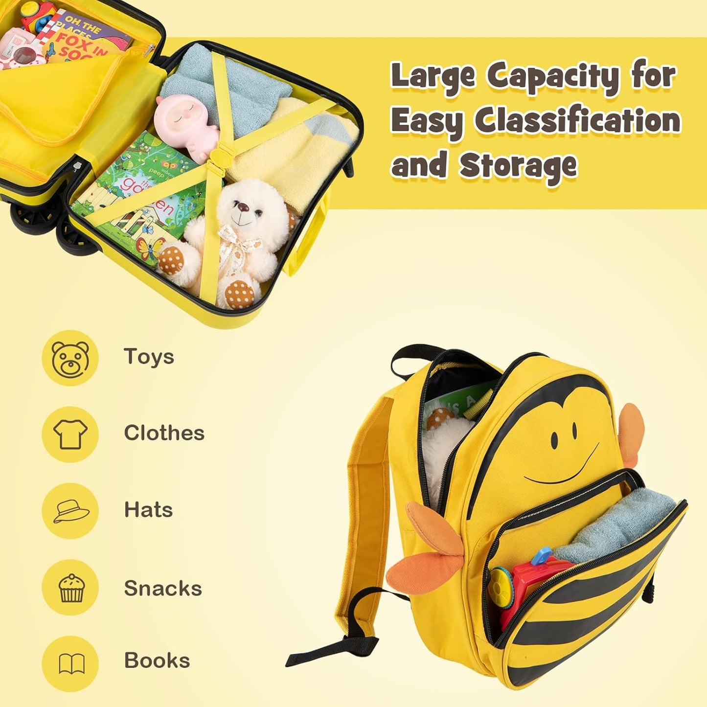 Children's 2-piece ride-on suitcase and travel backpack set with spinner wheels