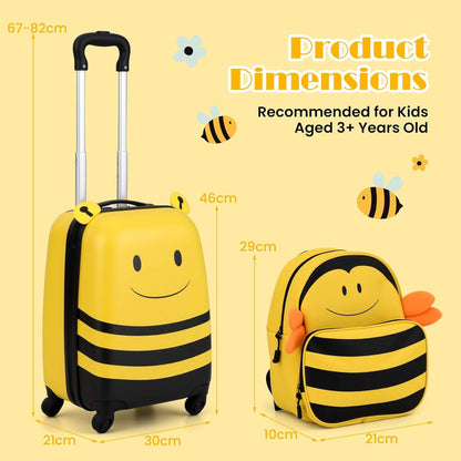 Children's 2-piece ride-on suitcase and travel backpack set with spinner wheels