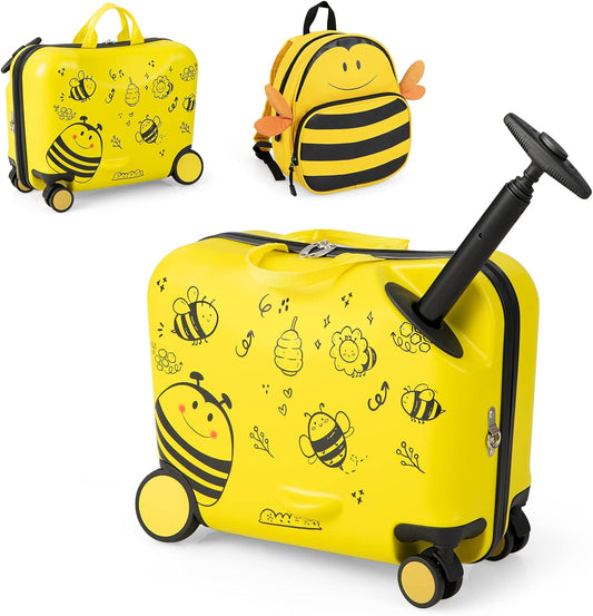 Children's 2-piece ride-on suitcase and travel backpack set with spinner wheels