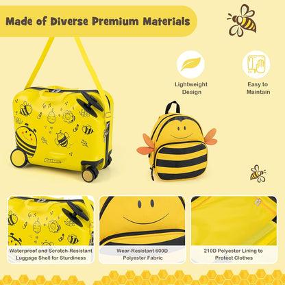 Children's 2-piece ride-on suitcase and travel backpack set with spinner wheels