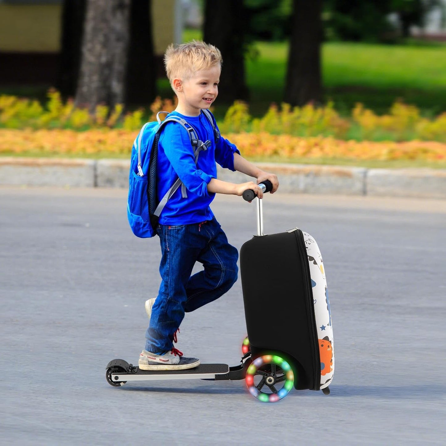 Children's 2-in-1 ride-on scooter suitcase with LED wheels