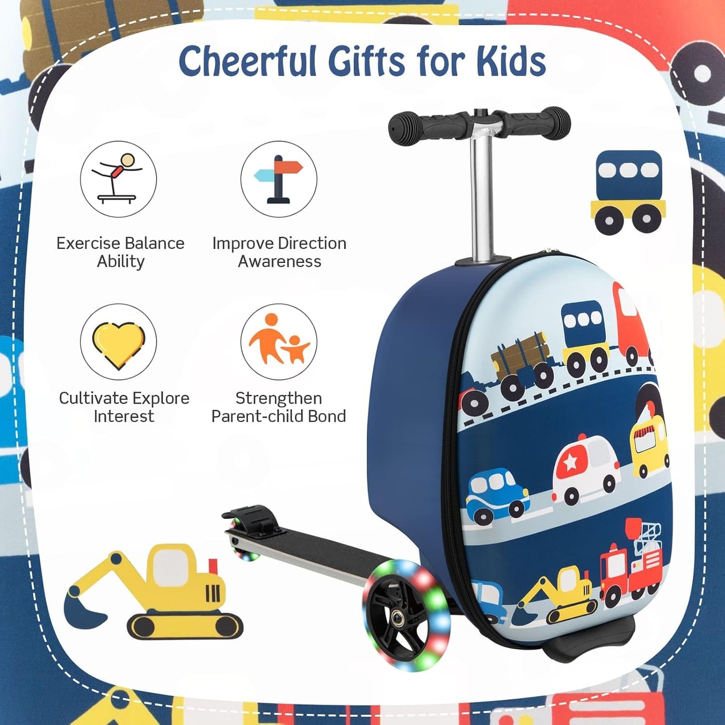 Children's 2-in-1 ride-on scooter suitcase with LED wheels