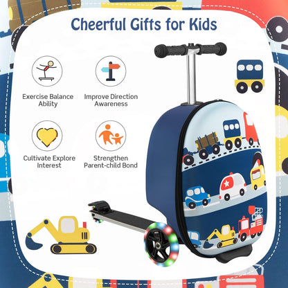 Children's 2-in-1 ride-on scooter suitcase with LED wheels