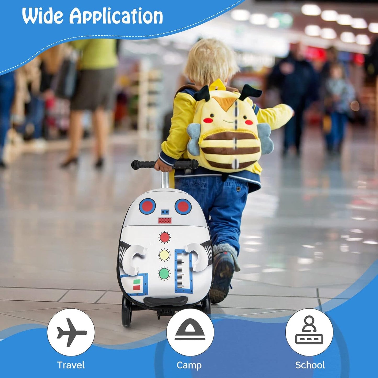 Children's 2-in-1 ride-on scooter suitcase with LED wheels
