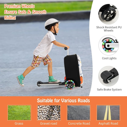 Children's 2-in-1 ride-on scooter suitcase with LED wheels