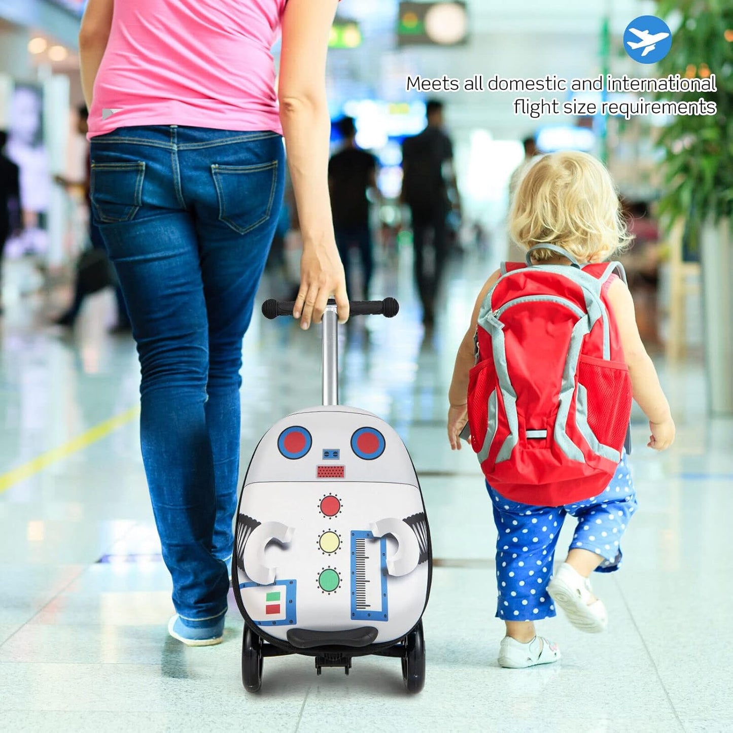 Children's 2-in-1 ride-on scooter suitcase with LED wheels