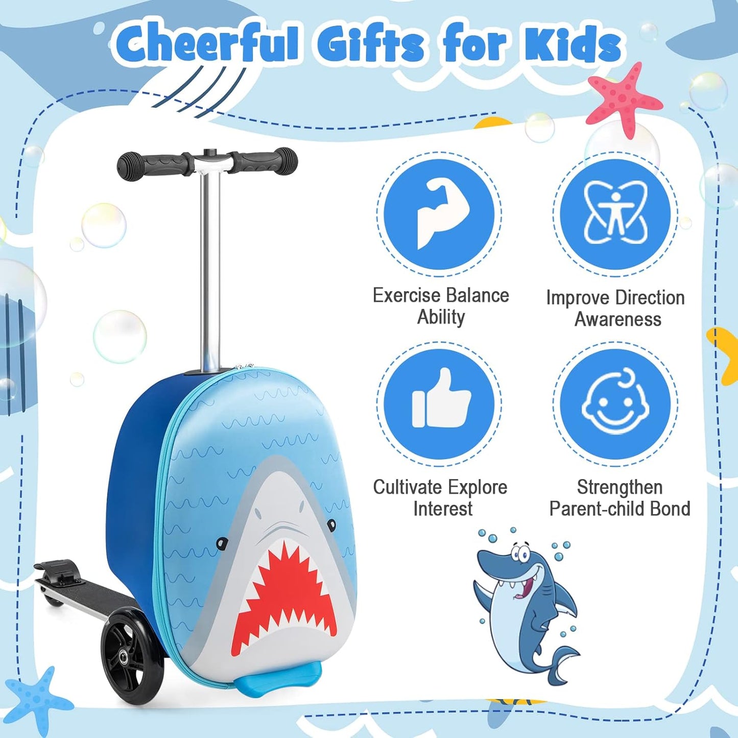 Children's 2-in-1 ride-on scooter suitcase with LED wheels