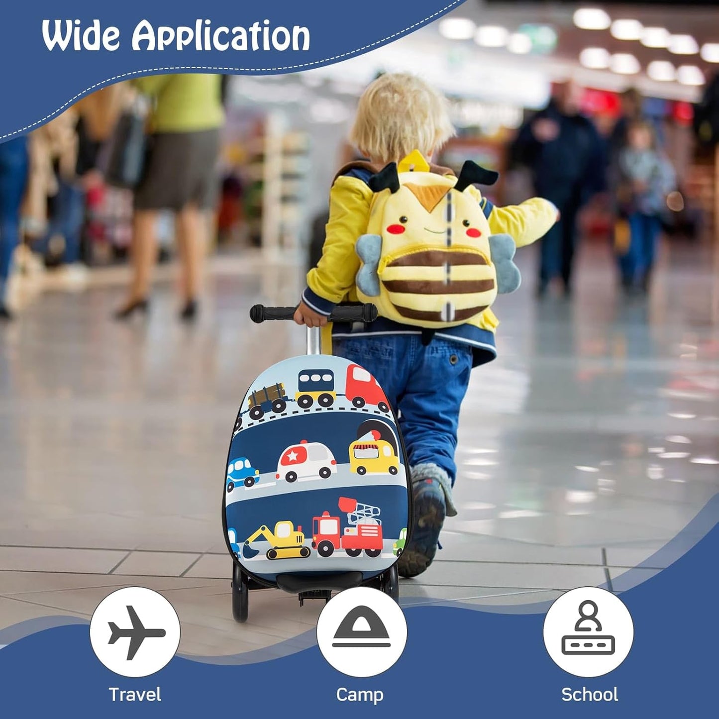 Children's 2-in-1 ride-on scooter suitcase with LED wheels