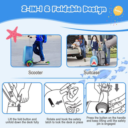 Children's 2-in-1 ride-on scooter suitcase with LED wheels