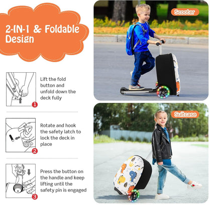 Children's 2-in-1 ride-on scooter suitcase with LED wheels