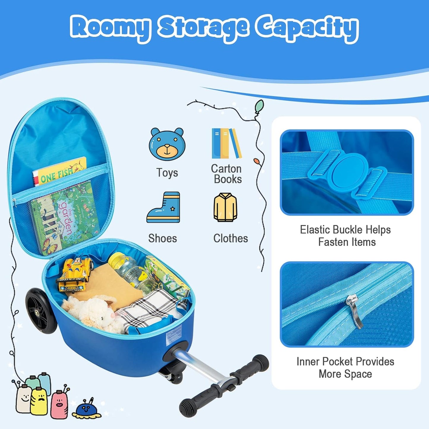 Children's 2-in-1 ride-on scooter suitcase with LED wheels