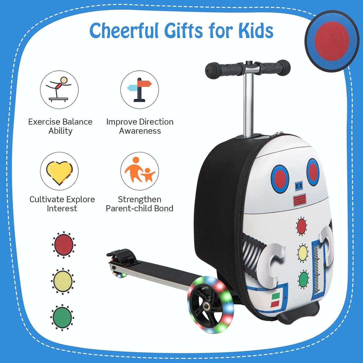 Children's 2-in-1 ride-on scooter suitcase with LED wheels