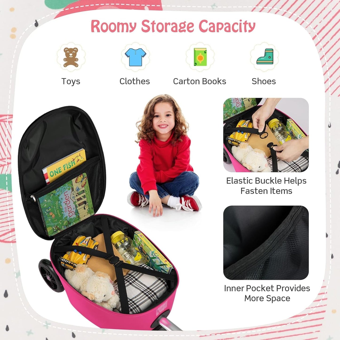 Children's 2-in-1 ride-on scooter suitcase with LED wheels