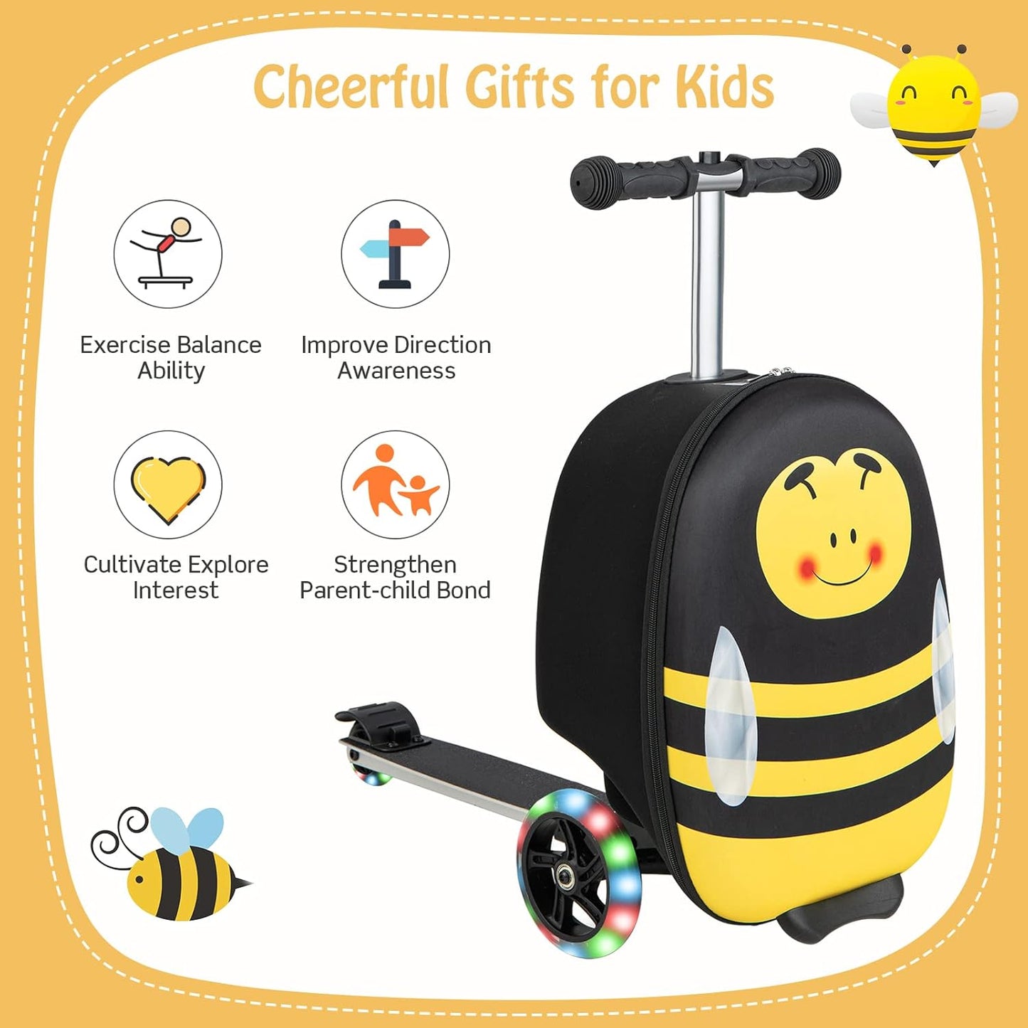 Children's 2-in-1 ride-on scooter suitcase with LED wheels