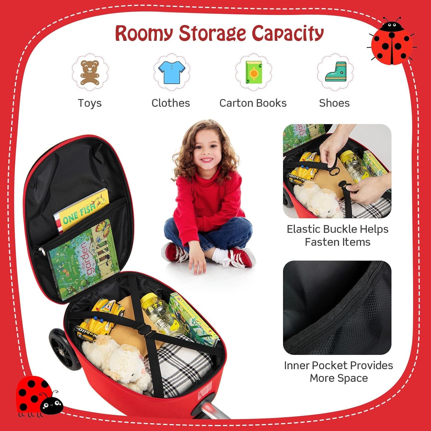 Children's 2-in-1 ride-on scooter suitcase with LED wheels