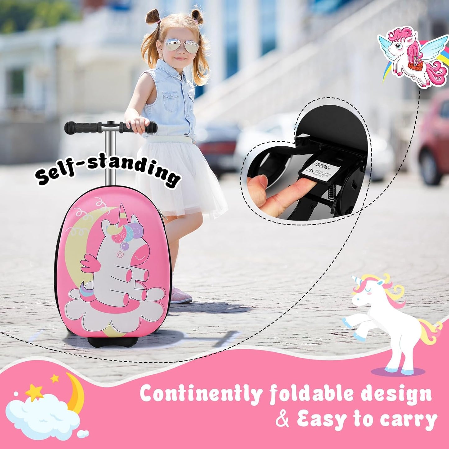 Children's 2-in-1 ride-on scooter suitcase with LED wheels