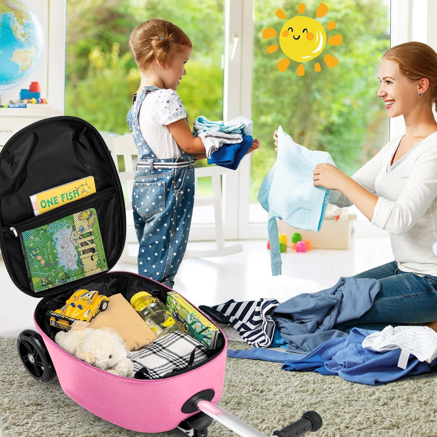 Children's 2-in-1 ride-on scooter suitcase with LED wheels